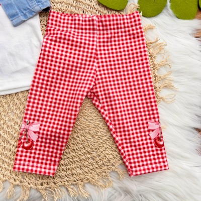 Conj. Blusa Hope, Colete Jeans e Legging Cerejas - Vermelho